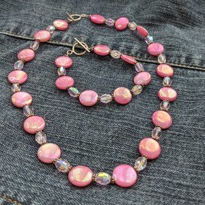 Pink Mother of Pearl Necklace and Bracelet Set